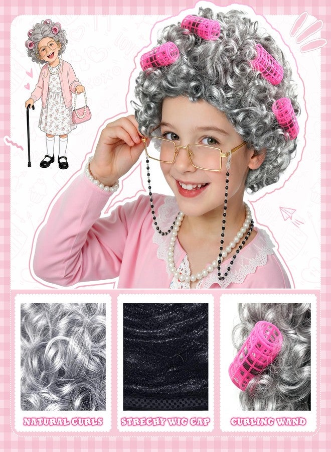 STOPKLAS Old Lady Costume for Kids, 100 Days of School Costume for Girls, 100th day of School Granny Grandma Dress Up Costume Outfit, Old Lady Cosplay Set with Old Lady Dress and Wig for Gilrs 5 6 7 - Image 4